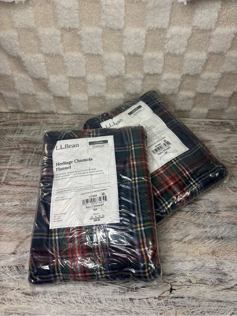 L.L. Bean Heritage Chamois Flannel Standard Pillow shams - Navy & Red Plaid